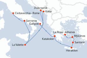 carte itinéraire croisière Méditerranée 11 jours au départ du port de Le Piree - Athenes