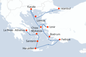 carte itinéraire croisière Méditerranée 10 jours au départ du port de Le Piree - Athenes