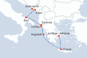 carte itinéraire croisière Adriatique 7 jours au départ du port de Le Piree - Athenes