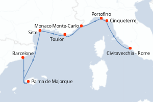 carte itinéraire croisière Méditerranée 7 jours au départ du port de Civitavecchia - Rome