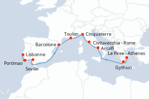 carte itinéraire croisière Méditerranée 11 jours au départ du port de Lisbonne