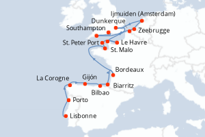 carte itinéraire croisière Europe du Nord 19 jours au départ du port de Lisbonne