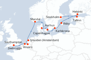 carte itinéraire croisière Europe du Nord 12 jours au départ du port de Stockholm