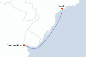carte itinéraire croisière Amérique du Sud 3 jours au départ du port de Santos