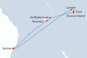 carte itinéraire croisière Australie Nouvelle Zélande 13 jours au départ du port de Sydney