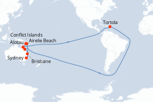 carte itinéraire croisière Australie Nouvelle Zélande 14 jours au départ du port de Sydney