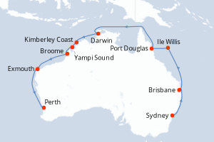 carte itinéraire croisière Australie Nouvelle Zélande 17 jours au départ du port de Sydney