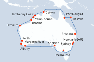carte itinéraire croisière Australie Nouvelle Zélande 26 jours au départ du port de Sydney