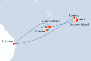 carte itinéraire croisière Australie Nouvelle Zélande 14 jours au départ du port de Brisbane