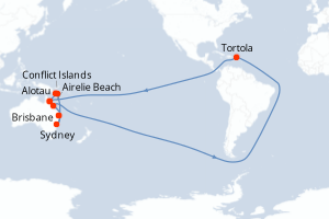 carte itinéraire croisière Australie Nouvelle Zélande 14 jours au départ du port de Brisbane