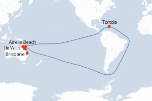 carte itinéraire croisière Australie Nouvelle Zélande 8 jours au départ du port de Brisbane
