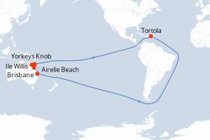 carte itinéraire croisière Australie Nouvelle Zélande 7 jours au départ du port de Brisbane