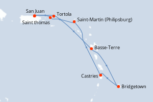 carte itinéraire croisière Caraïbes Bahamas 7 jours au départ du port de San Juan