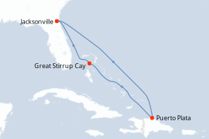 carte itinéraire croisière Caraïbes Mexique 7 jours au départ du port de Jacksonville