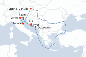 carte itinéraire croisière Adriatique 8 jours au départ du port de Venise