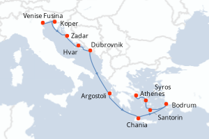 carte itinéraire croisière Méditerranée 11 jours au départ du port de Venise Fusina