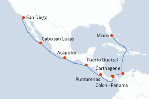carte itinéraire croisière Amérique du Nord 15 jours au départ du port de Miami