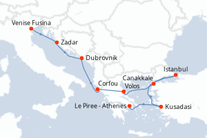 carte itinéraire croisière Méditerranée 11 jours au départ du port de Venise Fusina