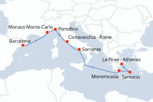 carte itinéraire croisière Méditerranée 9 jours au départ du port de Barcelone