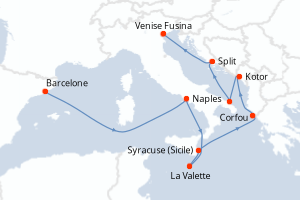 carte itinéraire croisière Sicile 11 jours au départ du port de Barcelone