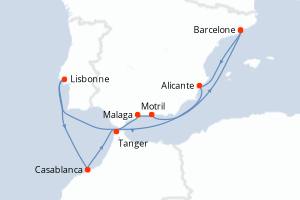 carte itinéraire croisière Méditerranée 11 jours au départ du port de Barcelone