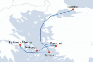 carte itinéraire croisière Méditerranée 7 jours au départ du port de Le Piree - Athenes
