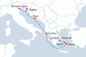 carte itinéraire croisière Méditerranée 7 jours au départ du port de Le Piree - Athenes