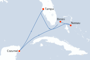 Carte itinéraire croisière États-Unis, Bahamas, Mexique - 7 jours au départ de Tampa - Caraïbes Mexique