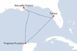 carte itinéraire croisière Caraïbes Mexique 7 jours au départ du port de Tampa