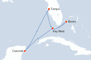 carte itinéraire croisière Caraïbes Mexique 7 jours au départ du port de Tampa