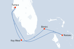 Carte itinéraire croisière États-Unis, Bahamas - 7 jours au départ de Tampa - Caraïbes Mexique