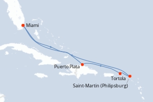Carte de l'itinéraire de croisière Miami-Miami d'une durée de 7 jours