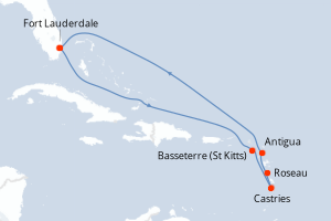 carte itinéraire croisière Caraïbes Bahamas 9 jours au départ du port de Fort Lauderdale