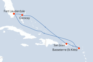 carte itinéraire croisière Caraïbes Bahamas 7 jours au départ du port de Fort Lauderdale