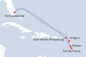 carte itinéraire croisière Caraïbes Bahamas 9 jours au départ du port de Fort Lauderdale