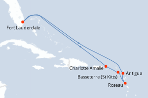 carte itinéraire croisière Caraïbes Bahamas 9 jours au départ du port de Fort Lauderdale