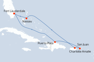 carte itinéraire croisière Caraïbes Bahamas 7 jours au départ du port de Fort Lauderdale