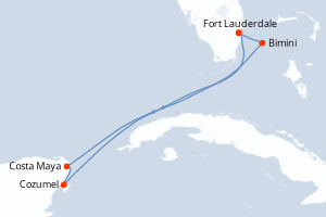 carte itinéraire croisière Caraïbes Bahamas 6 jours au départ du port de Fort Lauderdale