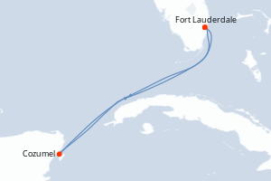 carte itinéraire croisière Caraïbes Bahamas 4 jours au départ du port de Fort Lauderdale