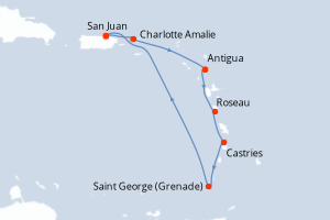 carte itinéraire croisière Caraïbes Bahamas 7 jours au départ du port de San Juan