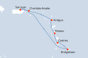carte itinéraire croisière Caraïbes Bahamas 7 jours au départ du port de San Juan