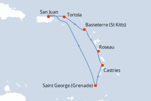 carte itinéraire croisière Caraïbes Bahamas 7 jours au départ du port de San Juan
