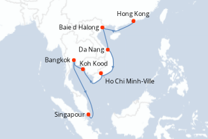 Carte de l'itinéraire de croisière Hong Kong-Singapour d'une durée de 14 jours