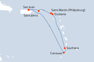 Carte de l'itinéraire de croisière San Juan-San Juan d'une durée de 7 jours