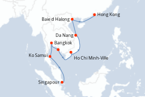 Carte de l'itinéraire de croisière Singapour-Hong Kong d'une durée de 14 jours