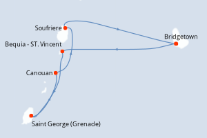 Carte de l'itinéraire de croisière Bridgetown-Bridgetown d'une durée de 5 jours