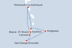 Carte de l'itinéraire de croisière Bridgetown-Bridgetown d'une durée de 7 jours