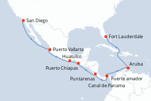carte itinéraire croisière Transatlantique 16 jours au départ du port de San Diego