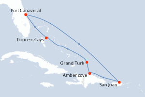 carte itinéraire croisière Caraïbes Bahamas 8 jours au départ du port de Port Canaveral