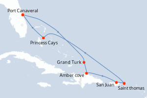 carte itinéraire croisière Caraïbes Bahamas 9 jours au départ du port de Port Canaveral